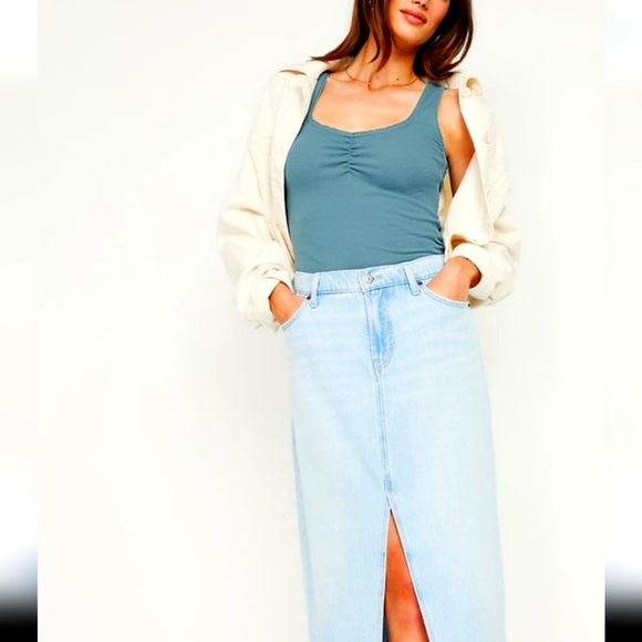 Old Navy: Cinched Rib-Knit Crop Tank Top w/Lace Trim, PENSIVE BLUE, XXL, BNWT - Picture 12 of 14